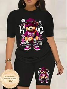 Camiseta negra de mujer estilo casual, estilo casual, estampado moderno ligero 1pc T-Shirt - Negro - Ver 1