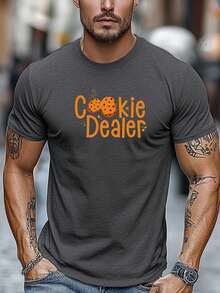 Camiseta de talla grande para hombre, simple y limpia, relajada y casual, camiseta de verano casual de manga corta y cuello redondo con gráfico "Cookie Dealer", TALLA GRANDE - Gris Oscuro - Ver 1