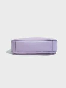 Fashion Solid Color Shoulder Bag, Top Handle PU Chain Splicing Shoulder Strap, Pendant Decoration, Suitable For Students, Teachers, Educators And Young Fashion Enthusiasts, Perfect For Work, Commute, Travel, Vacation, Evening Party And Various Occasions - Purple - View 4