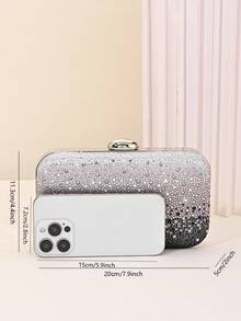 Bolso de noche con carcasa dura y brillo degradado con pedrería, adecuado para bodas, bailes de graduación, banquetes, fiestas de cóctel y celebraciones festivas, elegante para fiestas - Negro - Ver 7