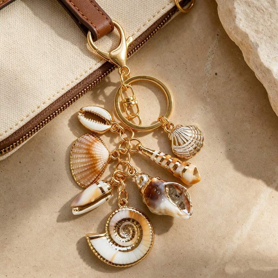 1pc Unisex Acrylic Conch Shell Keychain With Cloud, Small Shell, Starfish Pendant, Summer Beach Series, Gift For Friends, Key Chain Charm - Multicolor - View 1