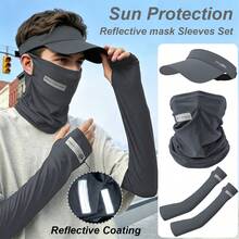 Unisex UV-Block Eisseide Sonnenschutz Armstulpen Nackenschutz Set, Visor Sonnenhut + reflektierender Nackenschutz Gesichtsmaske + Armstulpen mit Daumenloch, kühlend atmungsaktiv UV-Sonnenschutz Set für Angeln Radfahren Autofahren Golf Outdoor Sport Herren Damen Sommer - Verschiedenfarbig - Übersicht 1