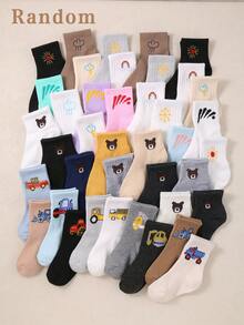 10 Pairs Kids Ankle Socks 1-16 Years Boys Girls Cute Teddy Bear Construction Truck Athletic Sports Socks School Low Cut Crew Short Socks - Multicolor - View 7