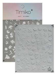 1pc Minimalist Pure White Embossed Floral 6D 3D Nail Art Sticker, Full Coverage Raised White Roses, Lilies, Branches And Vines With Handwritten Cursive English, Clean Matte White, Transparent Base Film, Suitable For Cool Commute Nude Nails, Bridal Wedding Looks, High-End Minimalist Salon Creations, Ideal For Office Workers, Brides, Nail Art DIY Enthusiasts Who Love Elegant Atmosphere And Light Vintage Floral Style - White - View 9