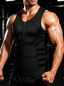 ARUNOW Ceinture de compression de sauna pour hommes, T-shirt d'entraînement, Gilet de fitness favorisant la transpiration, Top de sport, Convient pour l'entraînement en salle de gym - Noir - Voir 11