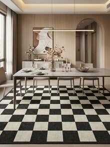 1pc Luxury Nordic Modern Minimalist Black & White Checkerboard Pattern - Rectangular Soft Faux Cashmere Machine Washable Area Rug, Suitable For Living Room, Bedroom, Entryway, Bathroom, Hallway, Patio, Kitchen, Indoor & Outdoor, All-Season Large Size Floor Mat, Home Decor - Multicolor - View 6