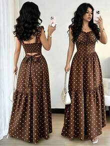 Vestido casual de mujer con estampado de lunares, verano - Café integral - Ver 1