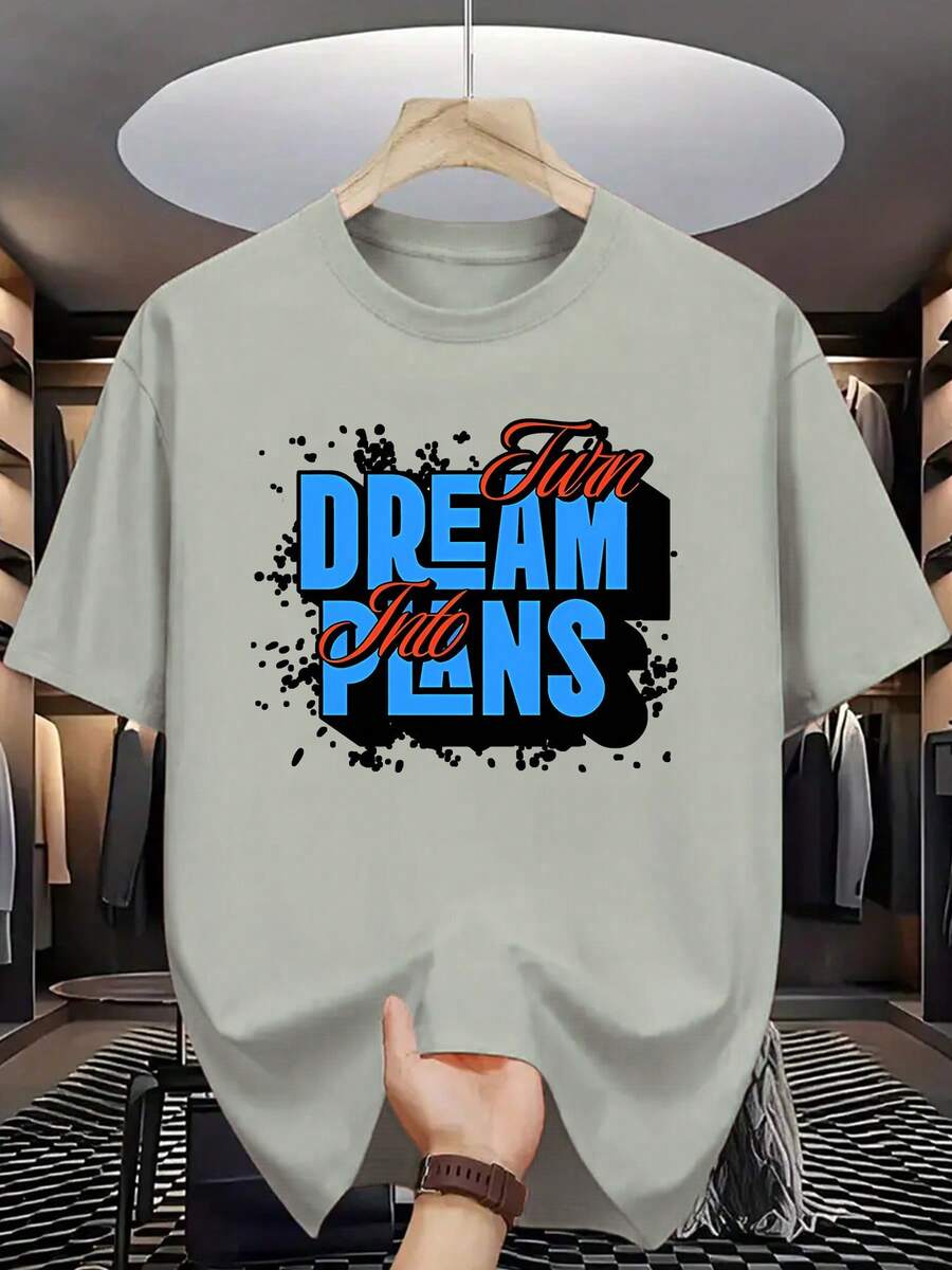 Letter Print - Casual And Breathable Crew Neck, Summer Clothes For Hot Weather, Machine Washable And Dry Cleanable, Versatile For Casual Or Informal Looks - In Stock - Light Grey - View 1