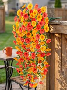 2 Bundles Artificial Flowers For Outdoors Fake Plants Outside Decoration, Orange Artificial Morning Glory, Realistic Orange-Yellow Flowers, UV Resistant Indoor/Outdoor Decoration, Outdoor Artificial Plants Outdoor Decoration Silk White Morning Glory - Multicolor - View 2