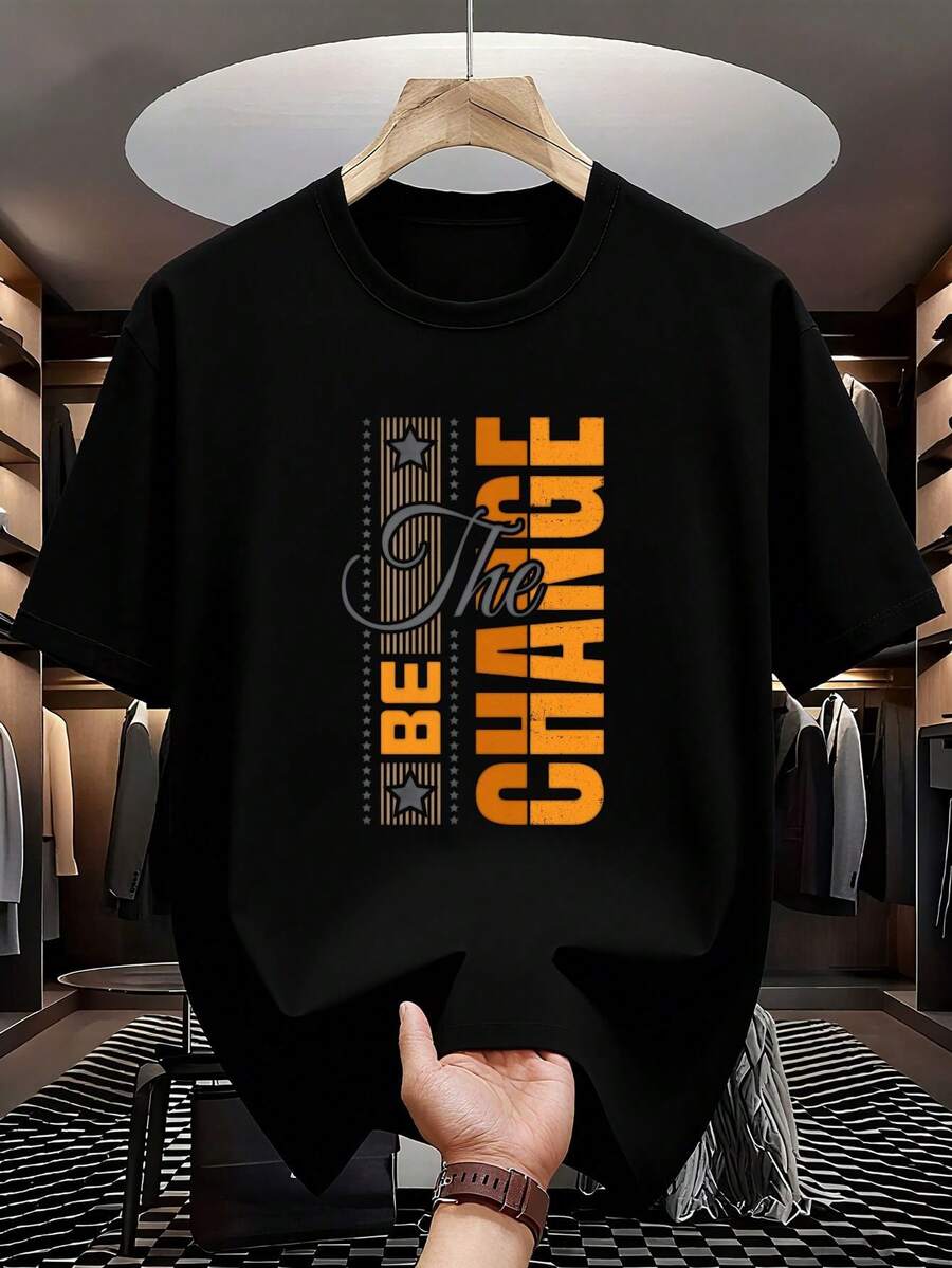 Be The Change Crew T-Shirt | Vintage Typography Graphics | Everyday Statement | Timeless Street Style - Black - View 1