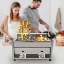 Propane LPG Gas Deep Fryer 2 Burners Commercial Countertop Deep Gas Fryer Natural Gas Food Warmer Stainless Steel 6L *2 For French Fries Restaurant Home Kitchen, Without Baskets [A Good Gift For Family And Friends] - 2 Pots - View 2