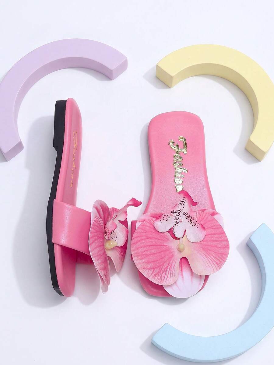 1 Pasang Sandal Jepit Anak Gaya Bohemian Motif Bunga Merah Muda, Cocok Untuk Musim Panas, Pernikahan, Pemakaian Sehari-hari, Pesta, dan Acara Lainnya, Nyaman Sepanjang Hari (Ukuran Lebih Kecil, Silakan Pilih Ukuran yang Sesuai Berdasarkan Panjang Bagian Dalam) - Berwarna merah muda - View 1
