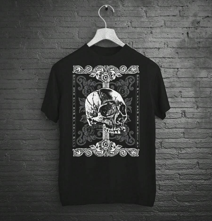 Horror T-Shirt With Skulls And Funeral Theme, Alternative Gothic Clothing, Gothic Halloween T-Shirt, Horror And Witchcraft Gifts, Memento Mori - 黑色 - 查看 1