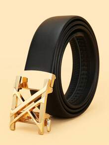 Ceinture en cuir pour homme avec boucle automatique lettre X, ceinture de taille personnalisée noire, couleur unie, style décontracté, pour jeunes, travail, bureau, maison, fête, voyage, 120 cm, 1 pièce - Noir - Voir 14