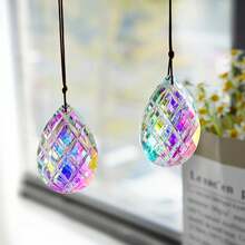 2pcs Crystal Sun Catcher Prism Hanging Decor, For Window Decoration, Grooved Grid AB Color Crystal Prism Rainbow Maker Garden Hanging Sun Catcher Ornament - 2pcs 76mm Grooved Mesh - View 4