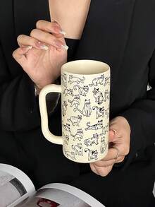 1个极简猫咪图案陶瓷马克杯，直筒高杯带把手，大容量，适合居家或办公使用，可盛装牛奶、咖啡、热巧克力、果汁、拿铁等各种冷热饮品，是馈赠亲友的完美之选。 - 簡約團團貓咪馬克杯-耀黑新 - 查看 11