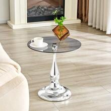 Round Glass Side Table, Modern And Elegant Coffee Table With Tempered Glass Top And Stable Base, Compact Side Table For Living Room And Bedroom (Table Only) - 銀色 - 查看 8