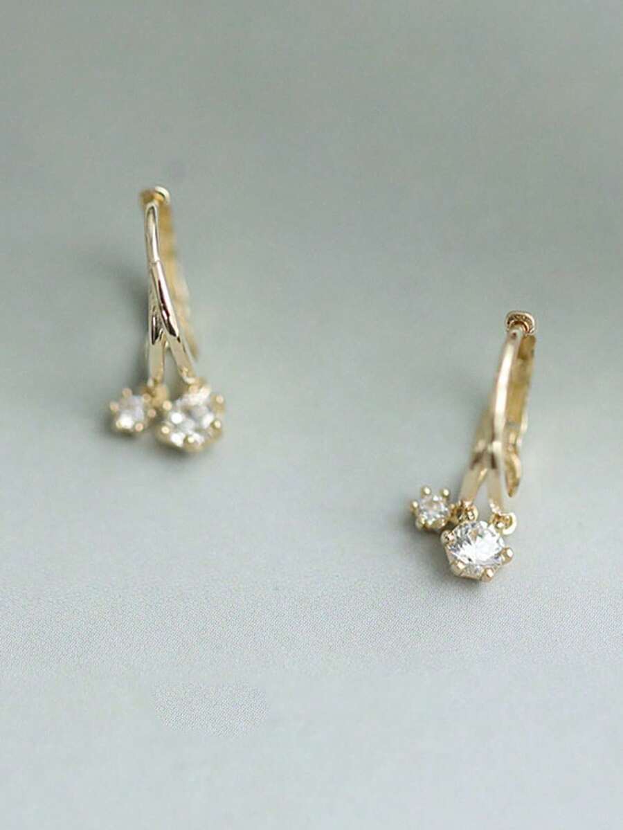 1 Pair Of 925 Sterling Silver Cubic Zirconia Decorated Simple Elegant Versatile Minimalist Shiny Hoop Earrings For Women - Circle Pendant - View 1