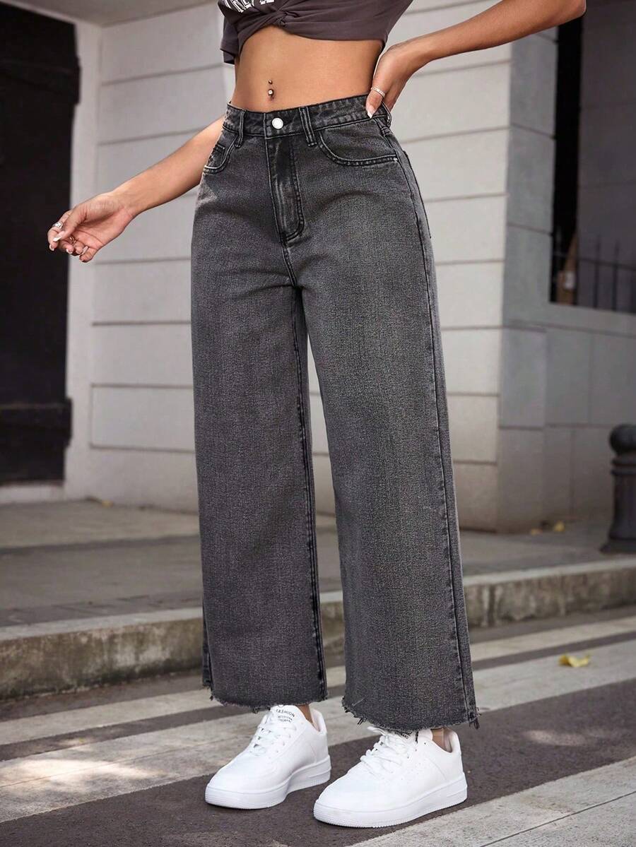 Straight-Leg Jeans With Pockets And Zipper, Versatile Fashion For Women - Grey 6 - View 1