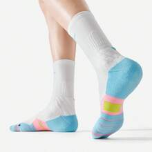 LI-NING Basketball Series Antibacterial Mid-Calf Socks Cushioned Shock Absorbing Socks for Training & Running AWLW037 - 白/冰爽藍 - 查看 3