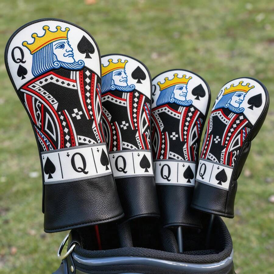 1PC Poker Spade Pattern Headcovers For Fairway Woods & Hybrids, PU Material. Stylish, Protective And Unisex, Fits Most Standard Golf Clubs. - Multicolor - View 1
