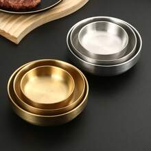 3pcs/1pc Stainless Steel Double-Layer Thickened Sauce Dish, Appetizer Plate, Heat-Resistant, Anti-Scald, Non-Slip, Suitable For Kitchen Restaurant Small Tools, Kitchen Serving Tray - Gold - View 7