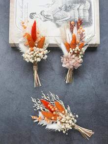 1/6 piezas Ramo de flores artificiales mini para boda, decoración de boda bohemia, boutonniere para hombres, centros de mesa, hierba de pampa para cumpleaños, pastel, fiesta, decoraciones navideñas - Y05 - Ver 7