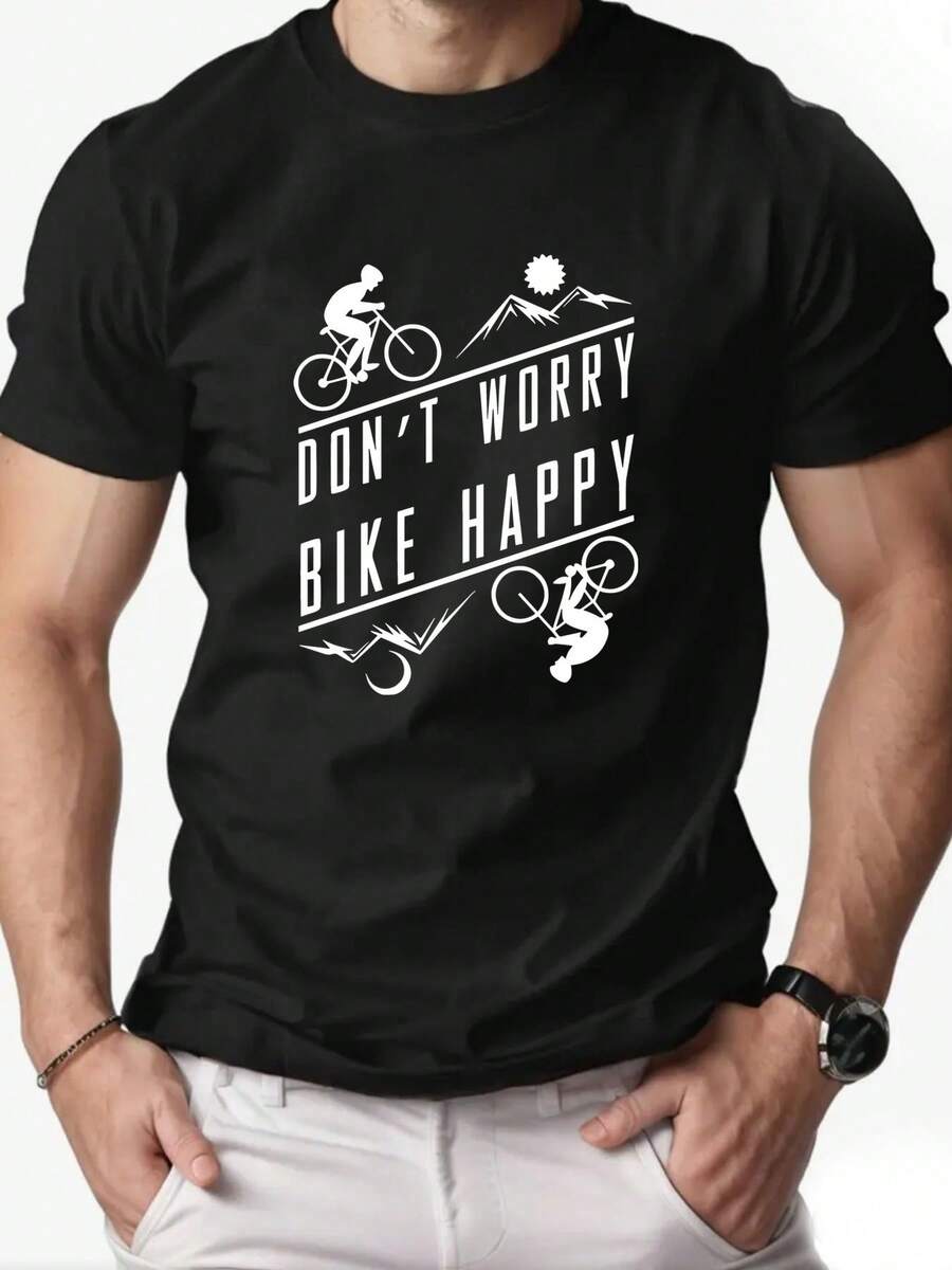 Camiseta de manga corta con cuello redondo y diseño de ciclismo para hombre, ideal para el verano y un estilo casual - Negro - Ver 1