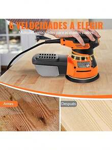 RAMSPIT - Lijadora orbital aleatoria2. 8A 350W Lijadora de órbita aleatoria 5 pulgadas 6 velocidad 13000 RPM con caja de polvo ciclónica y 15 hojas de lijado para carpintería pulido pulido - como en la imagen - Ver 3