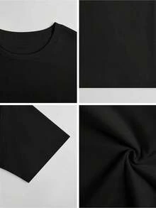 Leap Crew Teen Girl Sun & Slogan Graphic Drop Shoulder Tee Casual Summer T-Shirt For Men, Comfortable Outdoor Casual Wear, Teen Youth Dress, Graduation Dresses - 黑色 - 查看 3