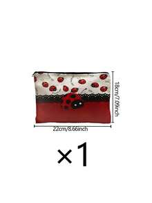 3pcs/1pc Ladybug Print Makeup Bag, Zipper Linen Material, Ladybug Pattern, Suitable For Home Daily Use, Gift, Business Trip And Leisure Travel - Multicolor - View 9