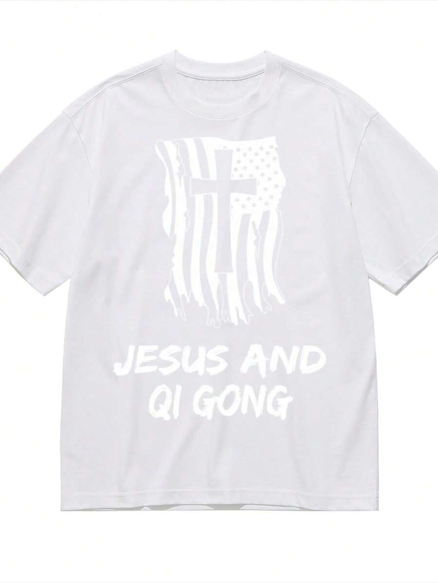 Jesus And Qi Gong Christian Qi Gong Therapist T-Shirt For Women Men Cotton Short Sleeve Crew Neck Graphic Top Tee - 白色 - 查看 1