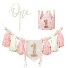 3 pièces Ensemble de décoration d'anniversaire rose, bannière pour chaise haute, couronne d'anniversaire, décoration de fête, accessoires de toile de fond photo pour fête d'anniversaire - 3 pièces couleur - Voir 1