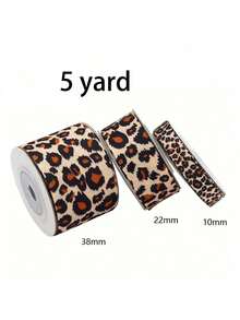 1 Roll 5 Yards Leopard Print Ribbon, Jungle Hunting Pattern, Suitable For Gift Wrapping, DIY Crafts, Hair Bows, Party Decoration, Wreaths, Perfect For Jungle Theme Birthday, Hunting Theme Party, Bachelor Party, Graduation Ceremony - Multicolor - View 3