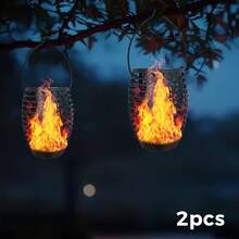 1/2pcs Solar Powered Hanging Lanterns, IP44 Waterproof Outdoor Solar Lights, Dynamic Flickering Flame Effect LED Lights, Warm Light, Automatic On/Off Wireless Hanging Decor, Suitable For Garden, Yard, Porch, Lawn, Patio, Halloween, Christmas And Holiday Parties - Warm Light - View 11