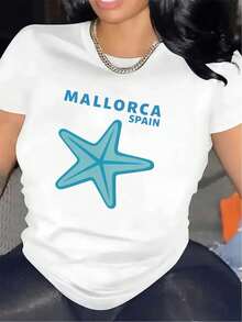Lightweight And Durable Short-Sleeved T-Shirt Featuring A Design Of The Star Of Mallorca, Spain, For Casual Occasions, Beach Trips, Holidays Or Everyday Outings, With A Comfortable Print - 白色 - 查看 1