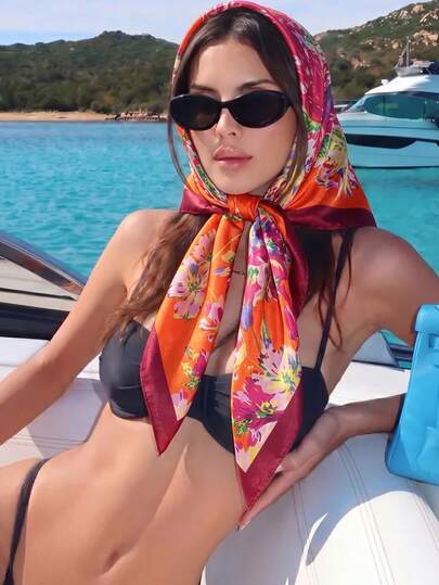 1 Simple Printed Square Scarf, The New Spring Fashion Headscarf For Women, Can Be Used As A Belt, Bag Decoration, Ribbon, Headband Or Headscar