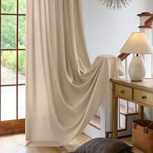 Plain Velvet Curtain With 8 Buttons (1 Piece), Soft And High Quality Fabric, Enhances The Style Of Your Home, Perfect To Complement Any Modern Decor Style. - 淺咖 - 查看 5