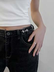 10 Pairs Star-Shaped Denim Belt Clips, Adjustable And Reusable Denim Buckles, Sweet Street Style, Hand Washable, Suitable For Weddings, Parties, Beach, Casual And Sports Occasions, No Feathers, Non-Woven Fabric Material, Rhinestone Decoration, Fashion Four-Pointed Star Waist Clips, Essential Denim Belt Accessory, Adjustable From Large To Small, No Drilling Required. - Star - View 4