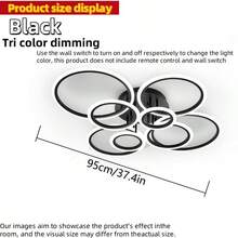 Modern Interlocking Ring LED Ceiling Light, 6/8 Rings Optional, 3 Color Dimmable, Gold Black White, Flush Mount Lamp For Living Room Bedroom Indoor Home Decor - 彩色 - 查看 16