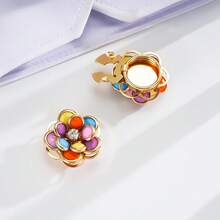 2pcs/Set Kancing Manset Pakaian Wanita Motif Bunga Kamelia Warna-warni, Set Kancing DIY, Aksesori Kancing Kerah Kemeja Serbaguna, Kancing Jepret Berlian Imitasi Bunga Biru untuk Manset Kemeja Wanita - A - View 10