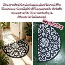 1 pieza Felpudo de lujo con patrón floral de mandala en blanco y negro - Diseño elegante de semicírculo, adecuado para balcón, espacio exterior, alfombra de baño, felpudo de entrada interior, felpudo de bienvenida, alfombra de sala de estar, alfombra de dormitorio, alfombra de baño, patio, vestíbulo, sala de estar, decoración de dormitorio - Multicolor - Ver 3