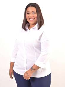 Women's Plus Size 3/4 Sleeve Dress Shirt - White - View 4