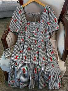 CURVE Women's Elegant Square Neck Floral Embroidery Dress, Exquisite Embroidered Dress Suitable For Daily Wear And Outdoor Activities - 黑色 - 查看 1