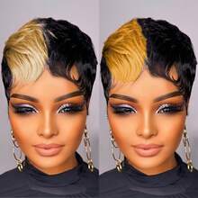 Brazilian Virgin Hair Wig Short Pixie Cut Wig Human Hair For Women 180% Density Machine Made Wigs For Halloween With Can Be Cosplay & Daily Wear 1B/27 With 1B/30 Color - Multicolor - View 2