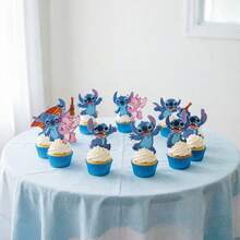 Hasbro Stitch Theme Birthday Cake Topper Set, Colorful Printed Paper, Multiple Cartoon Shapes, Fresh Blue Tone, Birthday Party Cake Decoration - View 4