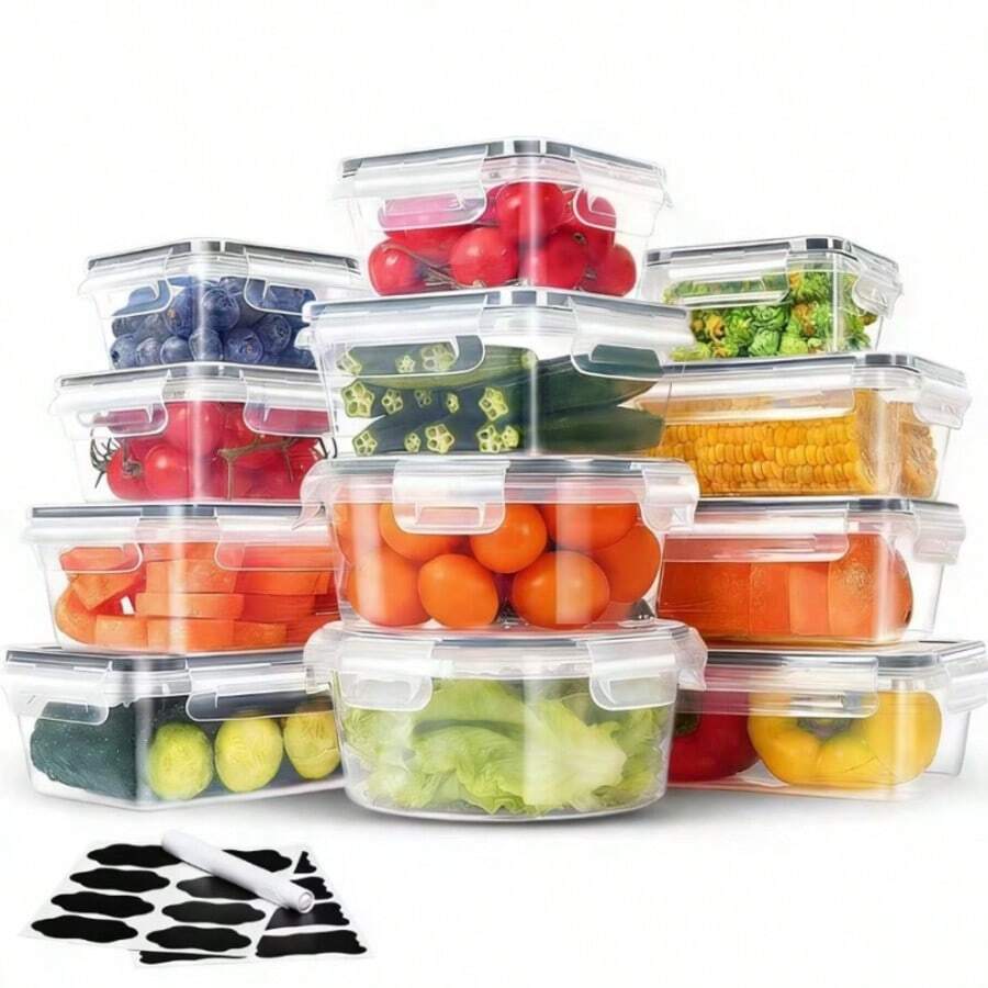 GHQ 12/24/48/50pc Large Capacity Sealed Food Storage Container With Lid (12/24/48 Containers And 12/24/48 Lids), Plastic Storage And Meal Preparation Container, Stackable, Tissue And Storage Kit, Lunch Container - 24件裝 - 查看 1