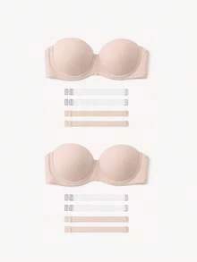 1/2件女款無肩帶內衣，透明肩帶，休閒露背設計，中彈力面料，內衣上衣，可拆卸肩帶 - 彩色 - View 63