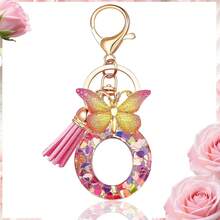 1pc Luxury Pink A-Z Lucky Initial Butterfly Pendant Resin Keychain, Women's Bag And Car Key Charm, Gift For Girlfriend, Mother And Teacher - Pink - View 17