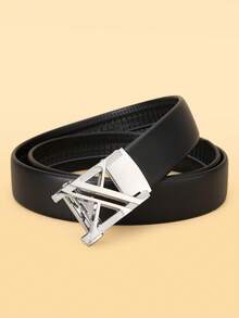 Ceinture en cuir pour homme avec boucle automatique lettre X, ceinture de taille personnalisée noire, couleur unie, style décontracté, pour jeunes, travail, bureau, maison, fête, voyage, 120 cm, 1 pièce - Noir - Voir 6